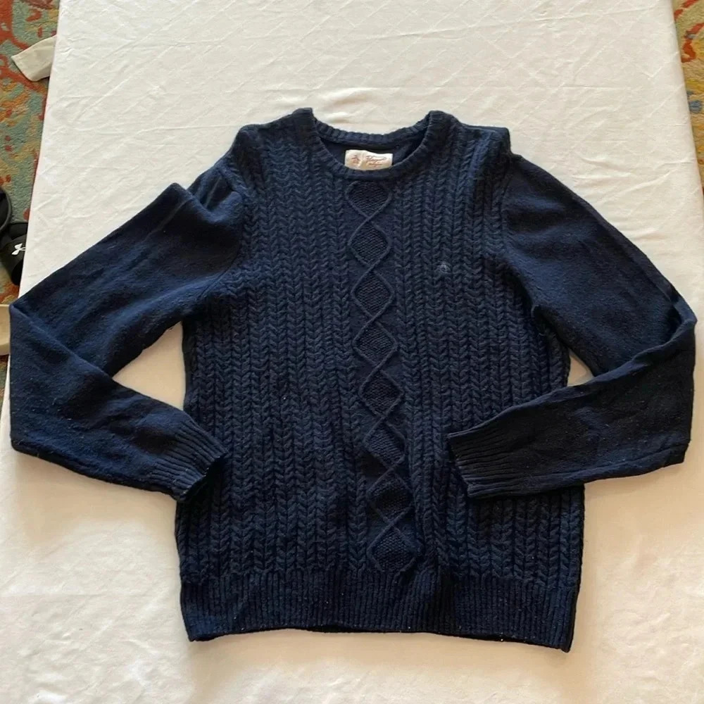 Vintage Original Penguin cable knit crewneck sweater navy blue medium‎